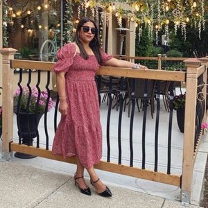 COPY - Short Sleeve Tiered Ditsy Patterned Dress